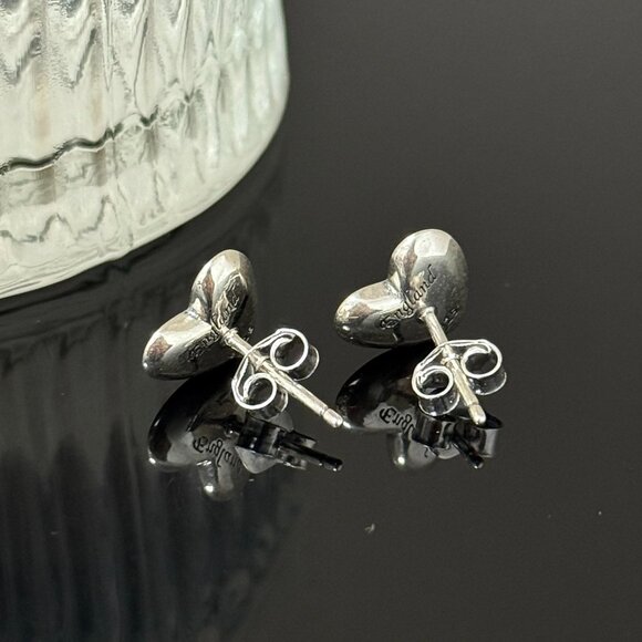 England Heart Earrings S925 Sterling Silver Handmade Ear Stud - Picture 4 of 5
